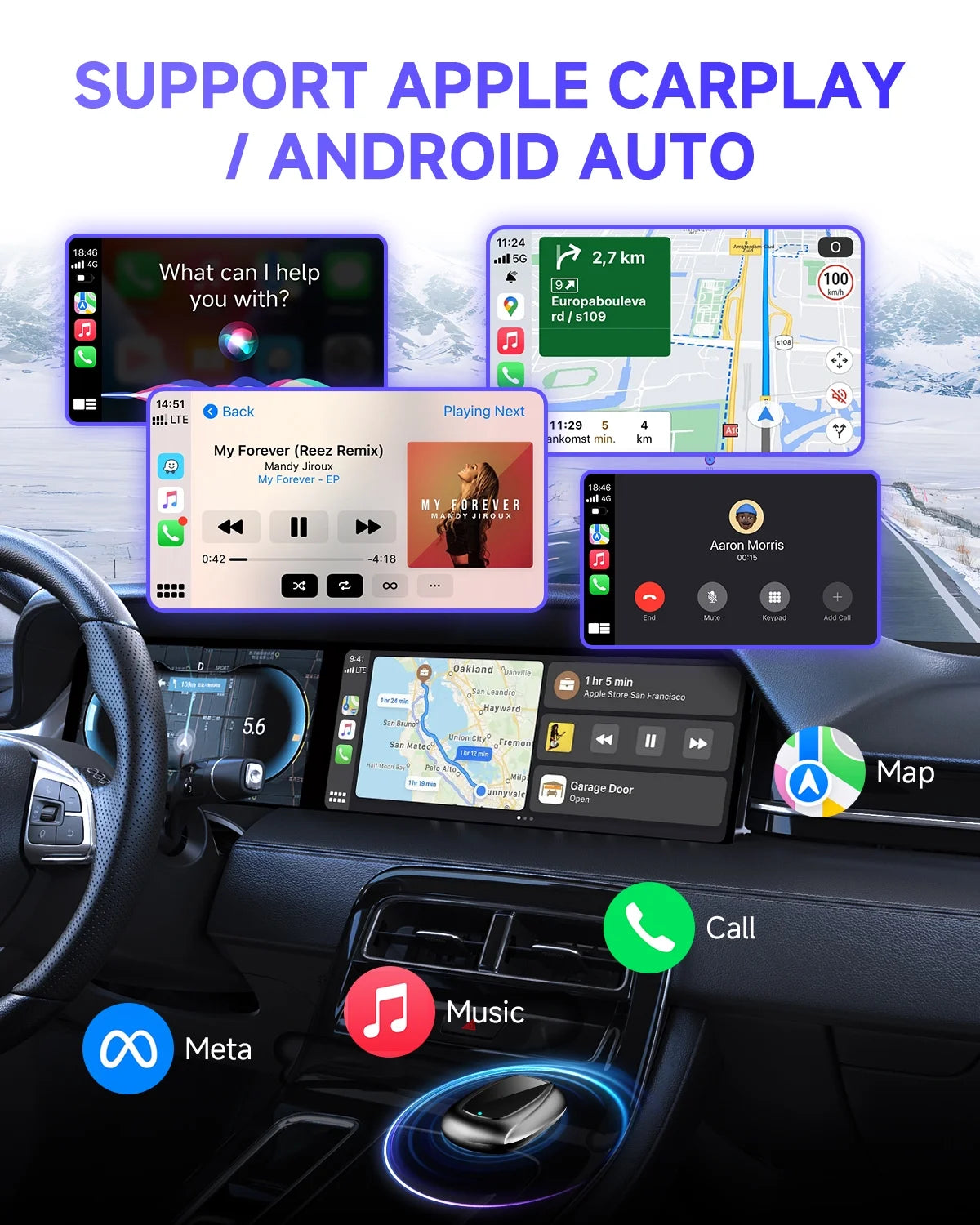 2025 Wireless Apple CarPlay Adapter - Upgrade from Wired to Wireless, Compact Design with USB & USB-C Extension Cable, Stable Performance with No Delay, Black