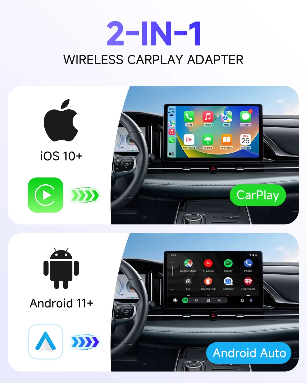 2025 Wireless Apple CarPlay Adapter - Upgrade from Wired to Wireless, Compact Design with USB & USB-C Extension Cable, Stable Performance with No Delay, Black