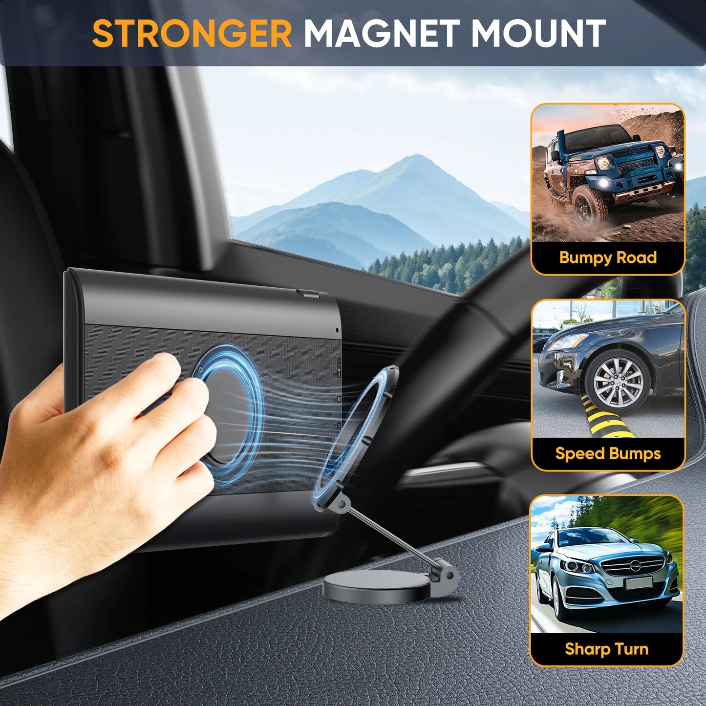 Pionrat Portable 7'' Wireless Carplay Android Auto Screen Touchscreen W/ Bluetooth Navigation FM Voice Control Magnetic Mount