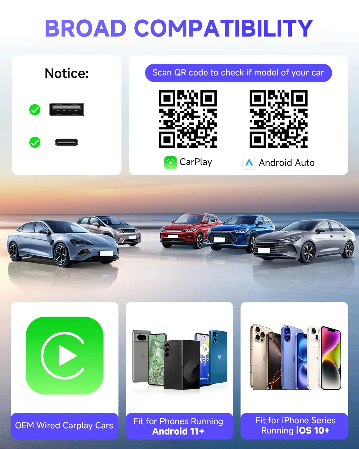 2025 Wireless Apple CarPlay Adapter - Upgrade from Wired to Wireless, Compact Design with USB & USB-C Extension Cable, Stable Performance with No Delay, Black