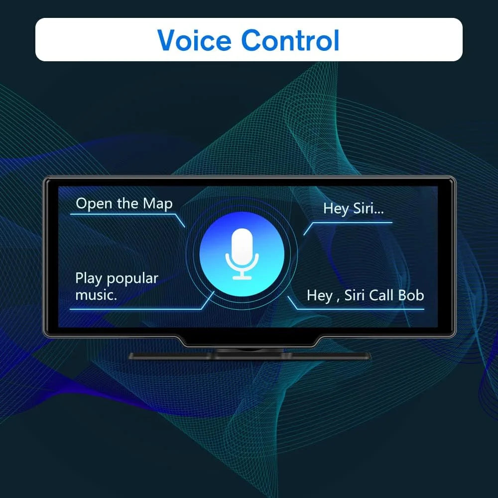 10.25 Inch IPS Touch Screen Wireless Carplay Android Auto Bluetooth Unit Portable Car Radio Stereo with 1080P Backup Camera DVR GPS Navigator Airplay AUX/FM Googel Siri