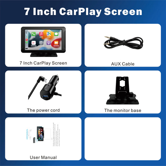 Pionrat Portable 7'' Wireless Carplay Android Auto Screen Touchscreen W/ Bluetooth Navigation FM Voice Control Magnetic Mount